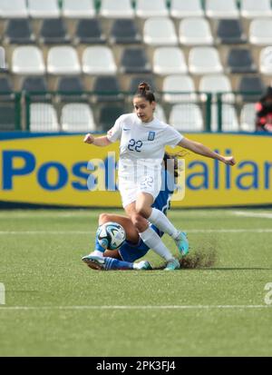 Géorgie Chalatsogianni de Grèce U19 lors du Championnat européen des femmes U19 2023, Round 2, match de football entre, GRECE U19 femmes et Italie U19 femmes, le 05 avril 2023, au stade ‘Silvio Piola, Vrcelli, Italie. Photo Nderim Kaceli Banque D'Images