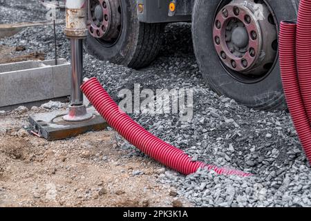 chariot sur un pied hydraulique sur un chantier de construction Banque D'Images