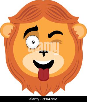 Illustration vectorielle face d'un lion de dessin animé qui se déforme et dont la langue est sortie Illustration de Vecteur