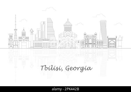 Outline Skyline panorama de la ville de Tbilissi, Géorgie - illustration vectorielle Illustration de Vecteur