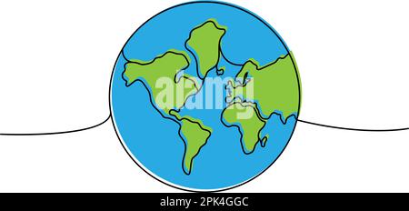 Silhouette mondiale mise en plan continue à une ligne de couleur. Silhouette de la carte du monde une ligne continue illustration colorée. Illustration vectorielle minimaliste. Illustration de Vecteur