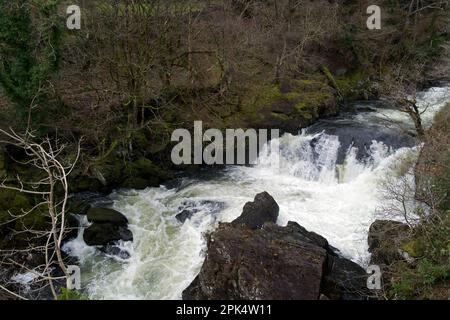 La rivière Llugwy ici est proche du village de Pont Cyfyng à Snowdonia et de la cascade connue sous le nom de Cyfyng Falls. Banque D'Images