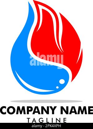 Logo flamme et eau Design, plomberie et chauffage logo Design Template Vector Illustration de Vecteur