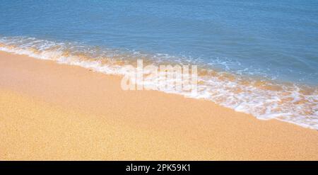 La côte de la mer d'Azov. Les vagues de la mer roulent sur le rivage sablonneux. Plage de sable de Seashell. Banque D'Images