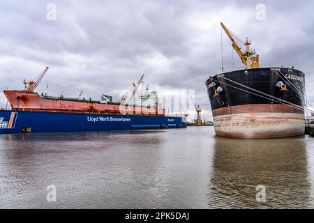 Lloyd Werft, quai sec, cargo Atlantic Journey, chantier naval dans le port d'outre-mer de Bremerhaven, Brême, Allemagne Banque D'Images