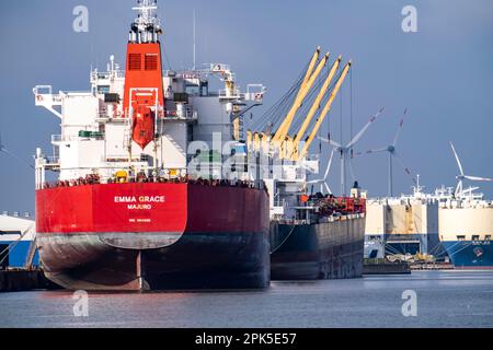 Lloyd Werft, cargo à l'embarcadère et quai sec, cargo Adam Schulte, chantier naval dans le port d'outre-mer de Bremerhaven, Brême, Allemagne Banque D'Images