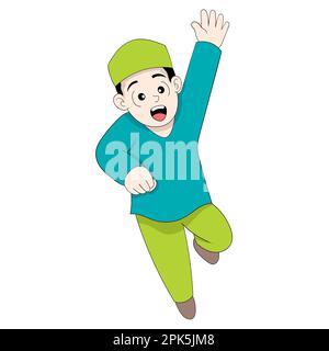 le garçon courait sans raison en allant à la mosquée pour le culte. illustration de conception vectorielle Illustration de Vecteur