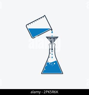 Icône de réaction chimique avec flacon, bécher et panneau. Illustration du symbole EPS vectoriel modifiable. Illustration de Vecteur