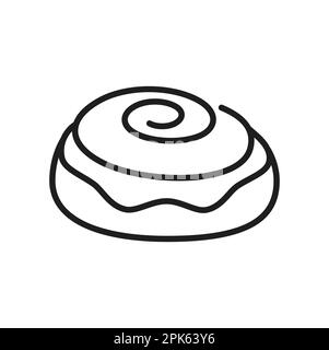 Rouleau de cannelle avec sucre ou sésame isolé tourbillon chignon icône fine ligne. Vector savoureux aliments de boulangerie, nourriture douce croustillante en-cas de pâte, dessert de déjeuner Illustration de Vecteur