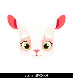 Dessin animé mouton kawaii visage animal carré. Mignon agneau de ferme créature, bébé jubuck portrait. Caractère de brebis ou de mouton de vecteur isolé. Bouton d'application, icône, gr Illustration de Vecteur
