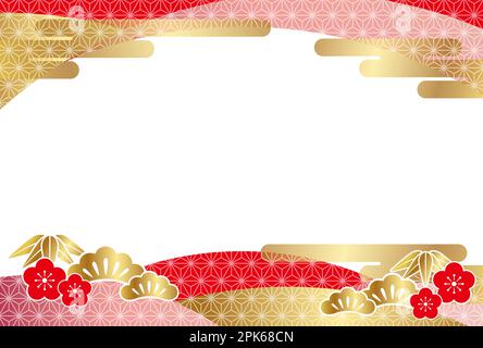 Modèle vectoriel de carte de nouvel an décoré avec des éléments et des motifs japonais de style vintage. Illustration de Vecteur