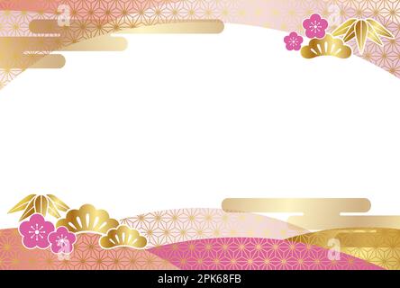 Modèle vectoriel de carte de nouvel an décoré avec des éléments et des motifs japonais de style vintage. Illustration de Vecteur