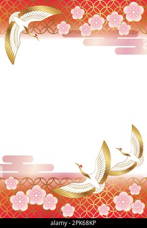 Modèle vectoriel de carte de nouvel an décoré avec des éléments et des motifs japonais de style vintage. Illustration de Vecteur