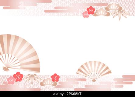 Modèle vectoriel de carte de nouvel an décoré avec des éléments et des motifs japonais de style vintage. Illustration de Vecteur