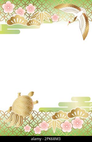 Modèle vectoriel de carte de nouvel an décoré avec des éléments et des motifs japonais de style vintage. Illustration de Vecteur