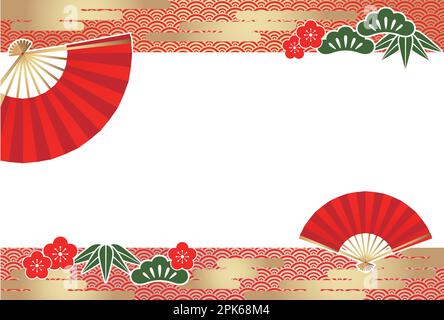 Modèle vectoriel de carte de nouvel an décoré avec des éléments et des motifs japonais de style vintage. Illustration de Vecteur