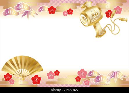 Modèle vectoriel de carte de nouvel an décoré avec des éléments et des motifs japonais de style vintage. Illustration de Vecteur