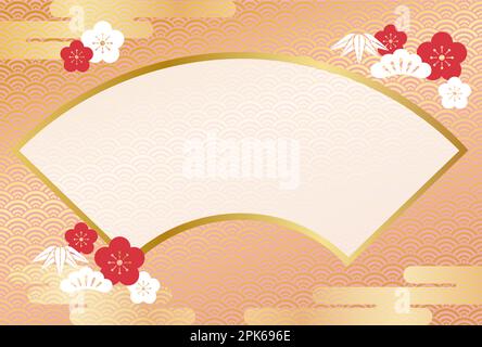 Modèle vectoriel de carte de nouvel an décoré avec des éléments et des motifs japonais de style vintage. Illustration de Vecteur