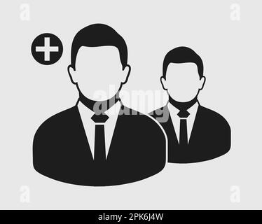 Icône augmenter ou ajouter des utilisateurs. Symbole mâle sur fond gris. EPS vectoriel de style plat. Illustration de Vecteur