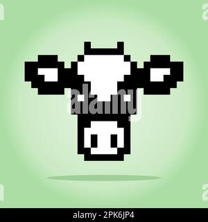 tête de pixel 8 bits d'une vache. Animaux pour les ressources de jeu dans les illustrations vectorielles. Motif de point de croix Illustration de Vecteur