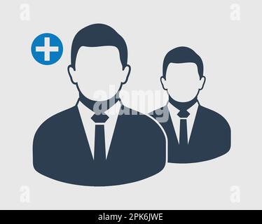 Icône augmenter ou ajouter des utilisateurs. Symbole mâle sur fond gris. EPS vectoriel de style plat. Illustration de Vecteur