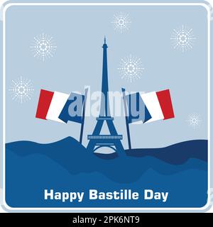 Tour Eiffel, hommage et drapeaux. Journée nationale française. Bonne journée Bastille. illustration d'arrière-plan moderne Illustration de Vecteur