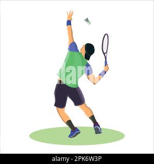 Vecteur jeune homme jouer badminton plat vecteur illustration design Illustration de Vecteur