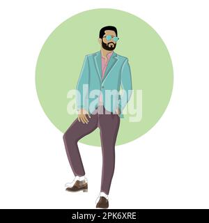 Design plat de beau homme avec lunettes Illustration de Vecteur