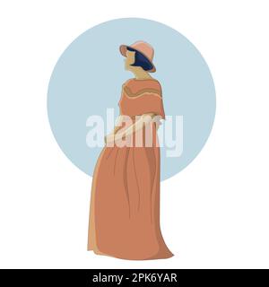 Motif plat de fille portant une robe brune et un chapeau rose Illustration de Vecteur