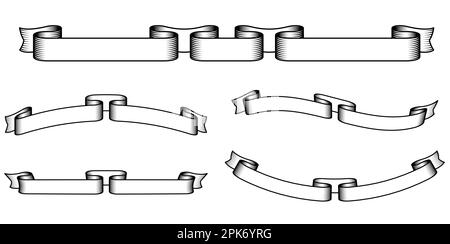 élégant simple vintage large tattoo ruban bannière ensemble de défilement fluide vide dessin au trait vector isolé sur fond blanc Illustration de Vecteur