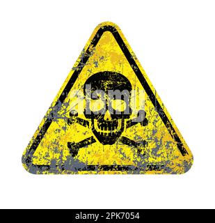 classique poison crâne et crossones en jaune avertissement danger triangle vieilli grunge symbole rayé silhouette isolée sur fond blanc vecto Illustration de Vecteur