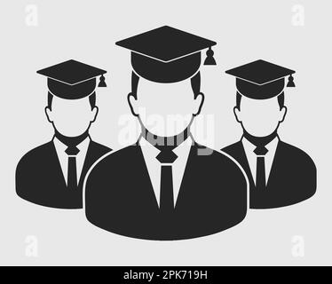 Icône de l'équipe des étudiants diplômés. Symboles mâles avec capuchon sur la tête. EPS vectoriel de style plat. Illustration de Vecteur