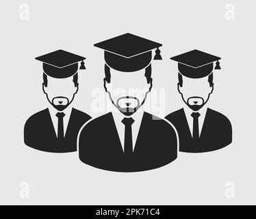 Icône de l'équipe des étudiants diplômés. Symboles mâles avec capuchon sur la tête. EPS vectoriel de style plat. Illustration de Vecteur