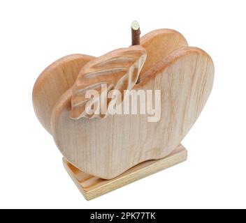 Porte-serviette fait maison sous forme de simple pomme en bois. Isolé sur blanc Banque D'Images