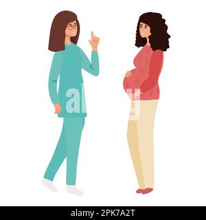 Femme enceinte sur rendez-vous du médecin. Une femme qui attend un bébé visite le bureau d'un médecin, un examen pendant la grossesse. Illustration vectorielle plate Illustration de Vecteur