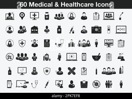 60 icônes médicales et de santé. Illustration du symbole EPS vectoriel modifiable. Illustration de Vecteur