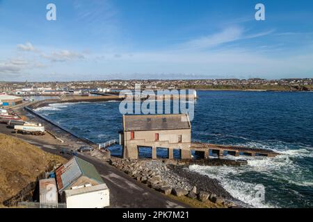 Station de bateaux à moteur désaffectée dans le port de Wick, Caithness, Écosse Banque D'Images