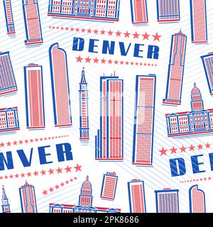 Vector Denver Seamless Pattern, répétition de l'arrière-plan avec l'illustration du célèbre paysage de la ville de denver rouge sur fond blanc pour le papier d'emballage, decorat Illustration de Vecteur