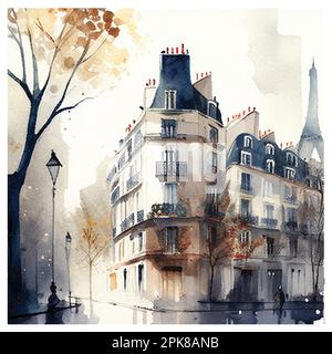 Illustration aquarelle de Paris. Esquisse de la Tour Eiffel. Image de l'automne France Illustration de Vecteur