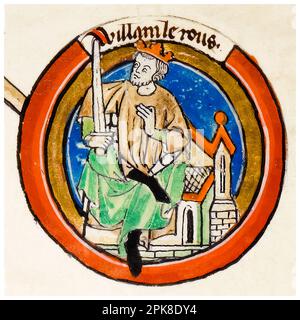 William II d'Angleterre (vers 1056-1100), roi d'Angleterre (1087-1100), communément connu sous le nom de William Rufus, peinture manuscrite lumineuse de portrait, avant 1399 Banque D'Images