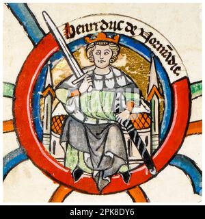 Henry II d'Angleterre (1133-1189), roi d'Angleterre (1154-1189), portrait manuscrit illuminé, avant 1399 Banque D'Images