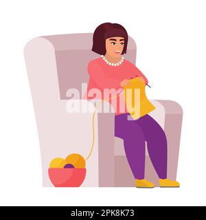 Femme grosse tricotage dans un fauteuil. Femme obèse assise dans un fauteuil vecteur illustration de dessin animé Illustration de Vecteur