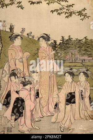 Une excursion à Mimeguri par Kiyonaga TORII vers 1788, musée des beaux-arts de reims ( une visite en famille à Mimeguri Shint? Temple, situé près de la rivière Sumida, Edo ) Banque D'Images