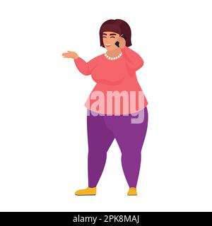 Rire femme graisse. Femme obèse parlant au téléphone, plus taille fille vecteur dessin animé illustration Illustration de Vecteur