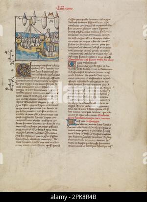 La flotte d'Hannibal voile vers l'Espagne vers 1390 - 1400 par le Premier Maître de la Bible historique de Jean de Berry Banque D'Images