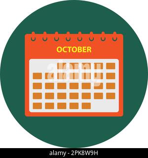 Icône du calendrier d'octobre. EPS vectoriel de style bouton. Illustration de Vecteur