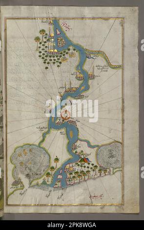 Carte du Nil de son estuaire Sud fin du 11th siècle AH/AD 17th siècle-début du 12th siècle AH/AD 18th siècle (ottoman) par Piri Reis Banque D'Images