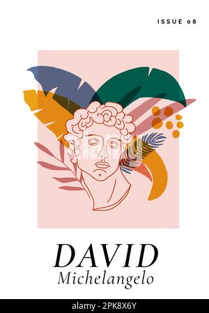 Feuilles de palmier florales à tête en marbre de Vénus tropicale, imprimé fleuri. Illustration vectorielle de la sculpture de la déesse. Illustration vectorielle Illustration de Vecteur