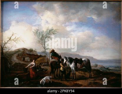Deux cavaliers près d'une fontaine de 1650 à 1652 par Philips Wouwerman Banque D'Images