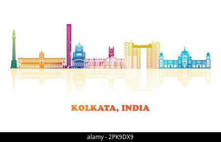 Colorfull Skyline panorama de la ville de Kolkata, Inde - illustration vectorielle Illustration de Vecteur